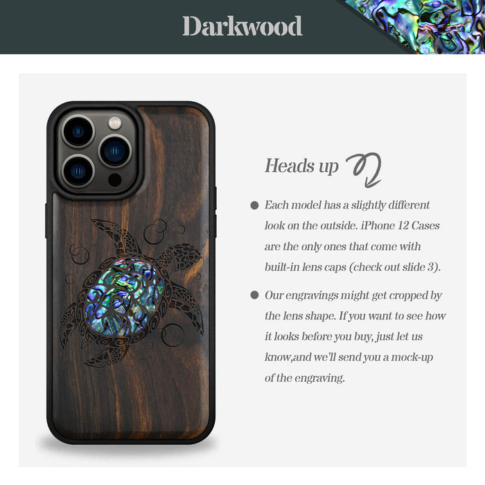 The Maori Turtle, Hand-Inlaid Wood & Mother of Pearl Case - Artisanal Cover for Apple iPhone