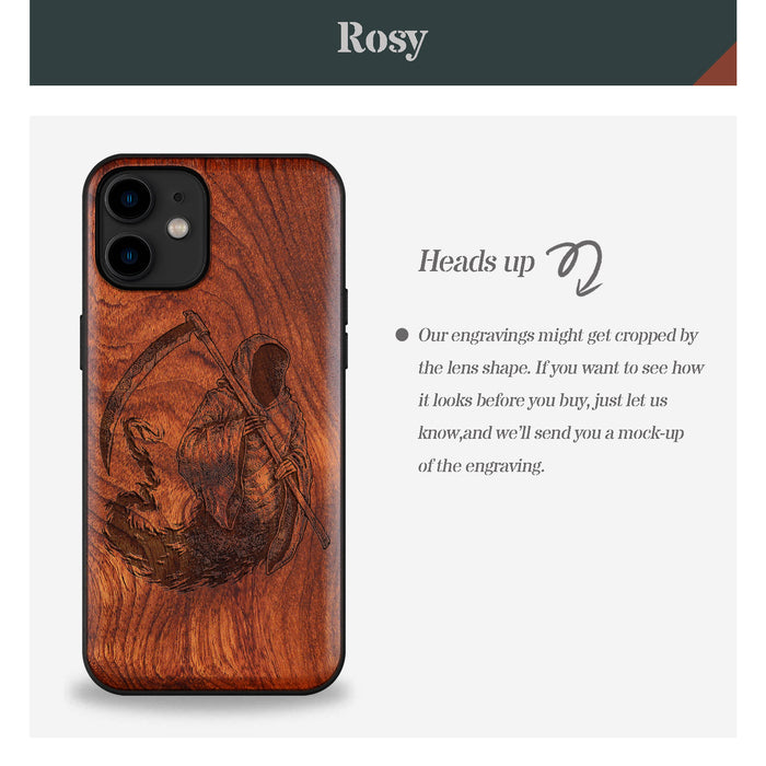 The Grim Reaper, Classic Engraved Wood & TPU Case - Artisanal Cover for Apple iPhone