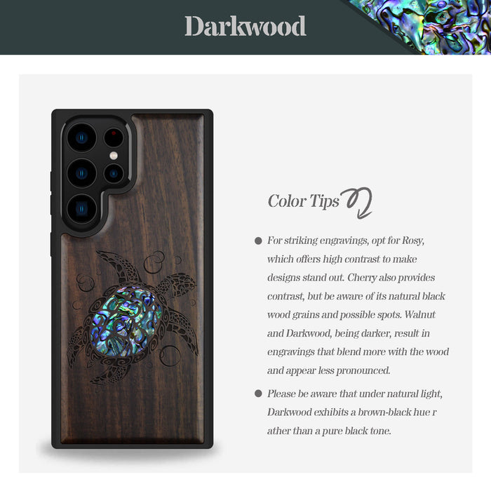 The Maori Turtle, Hand-Inlaid Wood & Mother of Pearl Case - Artisanal Cover for Samsung Galaxy