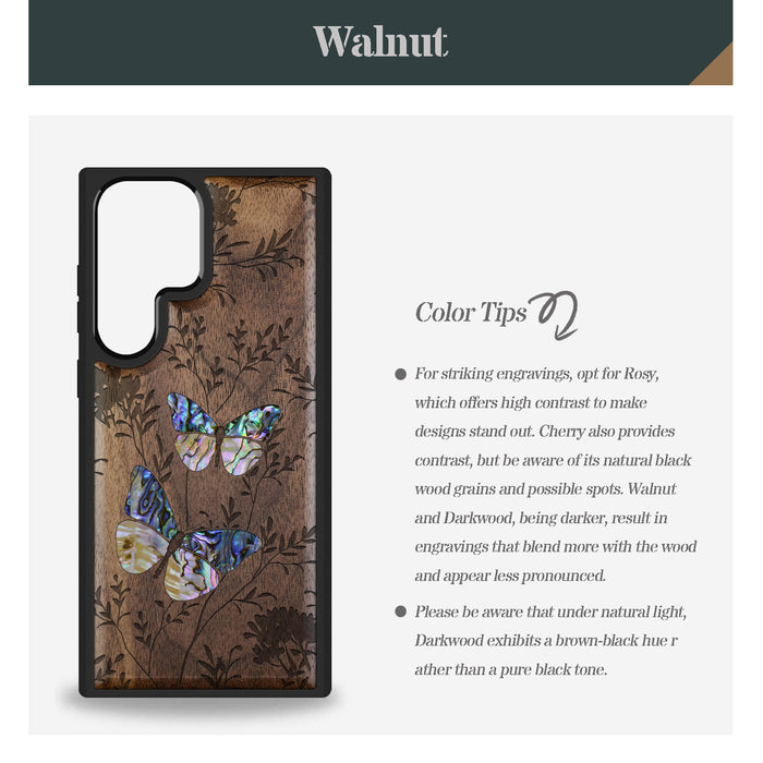 A Dance of Nature, Hand-Inlaid Wood & Mother of Pearl Case - Artisanal Cover for Samsung Galaxy