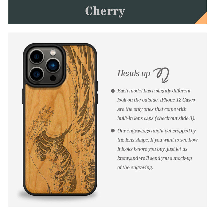 The Great Wave Off Kanagawa, Classic Engraved Wood & TPU Case - Artisanal Cover for Apple iPhone