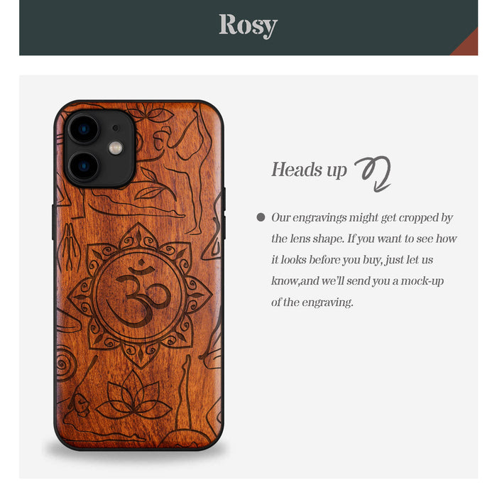 The Yoga Essence, Classic Engraved Wood & TPU Case - Artisanal Cover for Apple iPhone