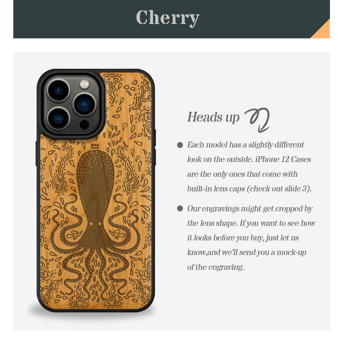 The Floral Octopus, Classic Engraved Wood & TPU Case - Artisanal Cover for Apple iPhone