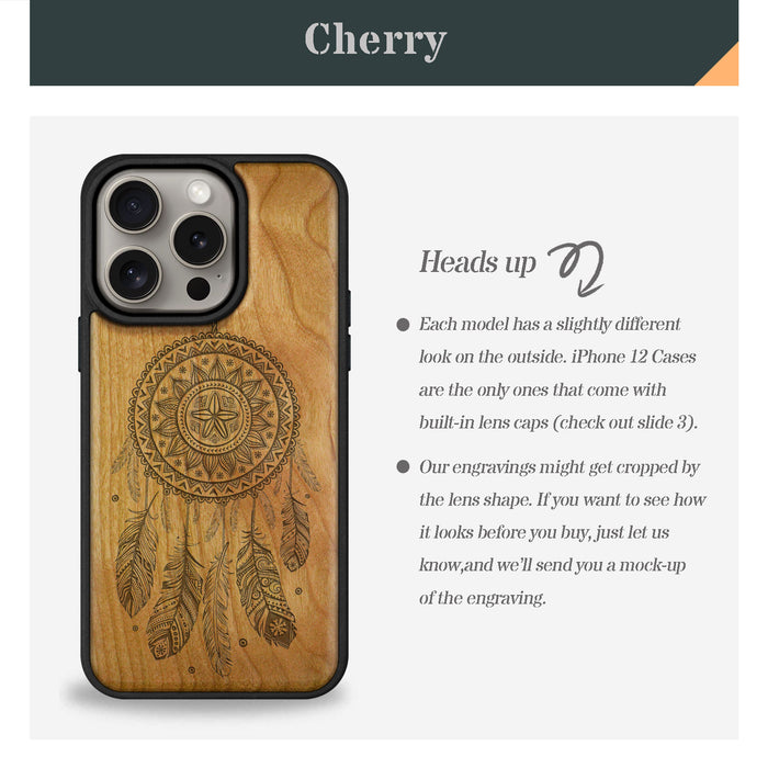 The Dreamcatcher's Embrace, Classic Engraved Wood & TPU Case - Artisanal Cover for Apple iPhone