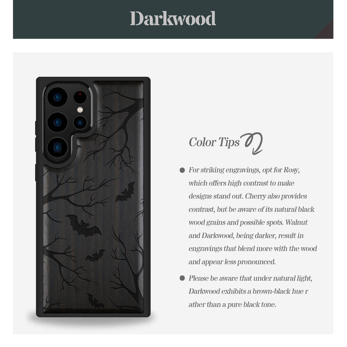 Bats in the Moonlight, Classic Engraved Wood & TPU Case - Artisanal Cover for Samsung Galaxy