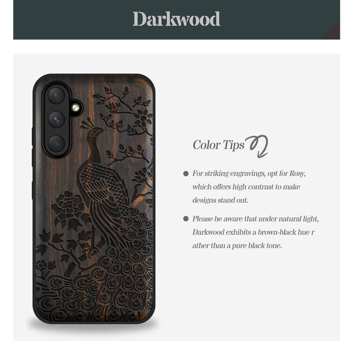 The Majestic Asian Peacock, Classic Engraved Wood & TPU Case - Artisanal Cover for Samsung Galaxy