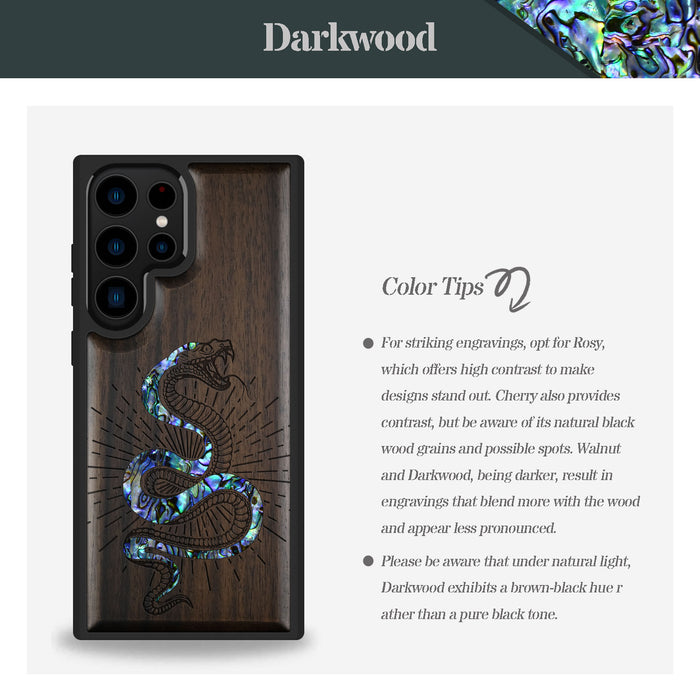 Viper's Coil, Hand-Inlaid Wood & Mother of Pearl Case - Artisanal Cover for Samsung Galaxy