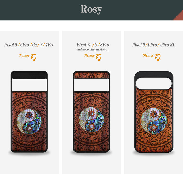 The Yin Yang Paisley, Hand-Inlaid Wood & Mother of Pearl Case - Artisanal Cover for Google Pixel