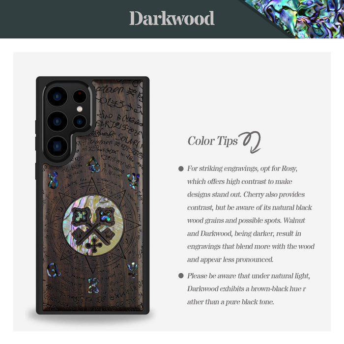 A Heraldic Enigma, Hand-Inlaid Wood & Mother of Pearl Case - Artisanal Cover for Samsung Galaxy