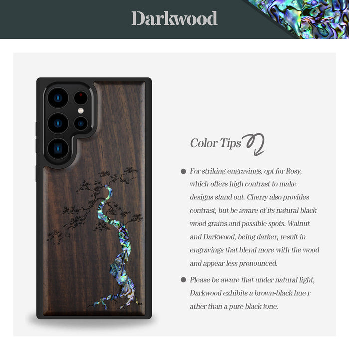 The Majestic Pine Tree, Hand-Inlaid Wood & Mother of Pearl Case - Artisanal Cover for Samsung Galaxy