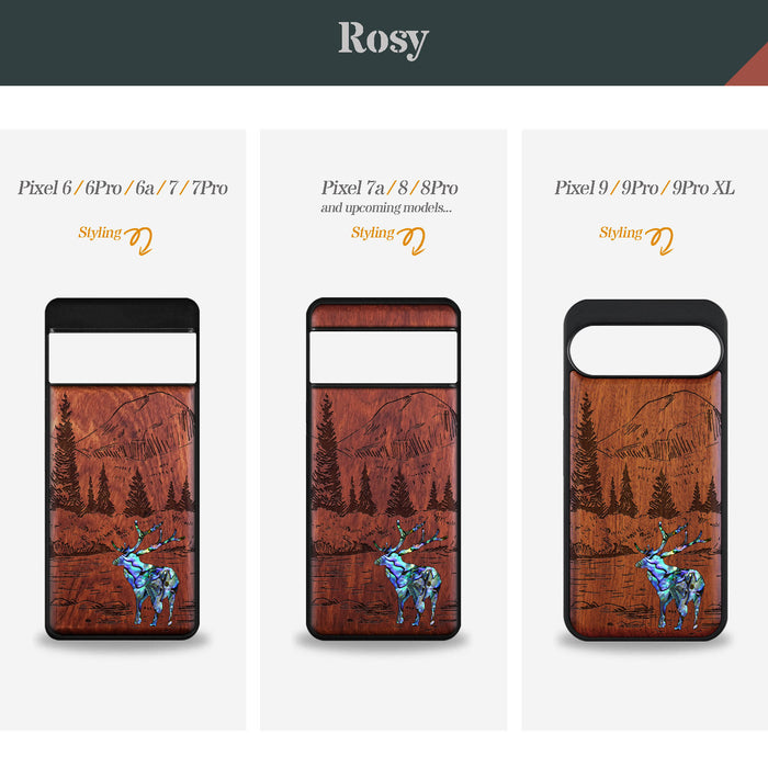 An Enthralling Natural Landscape Illustration, Hand-Inlaid Wood & Mother of Pearl Case - Artisanal Cover for Google Pixel