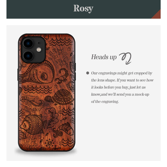 A Marine Mosaic, Classic Engraved Wood & TPU Case - Artisanal Cover for Apple iPhone