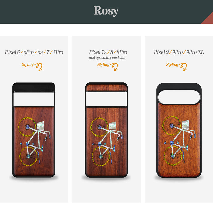 Classic Bicycle Silhouette, Hand-Inlaid Wood & Mother of Pearl Case - Artisanal Cover for Google Pixel