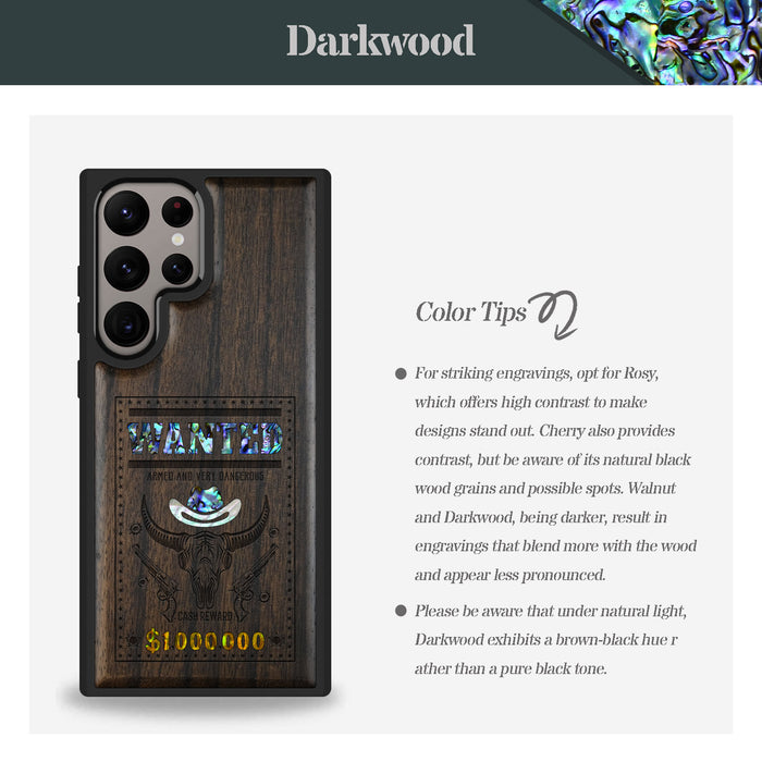 Western Wanted Poster, Hand-Inlaid Wood & Mother of Pearl Case - Artisanal Cover for Samsung Galaxy