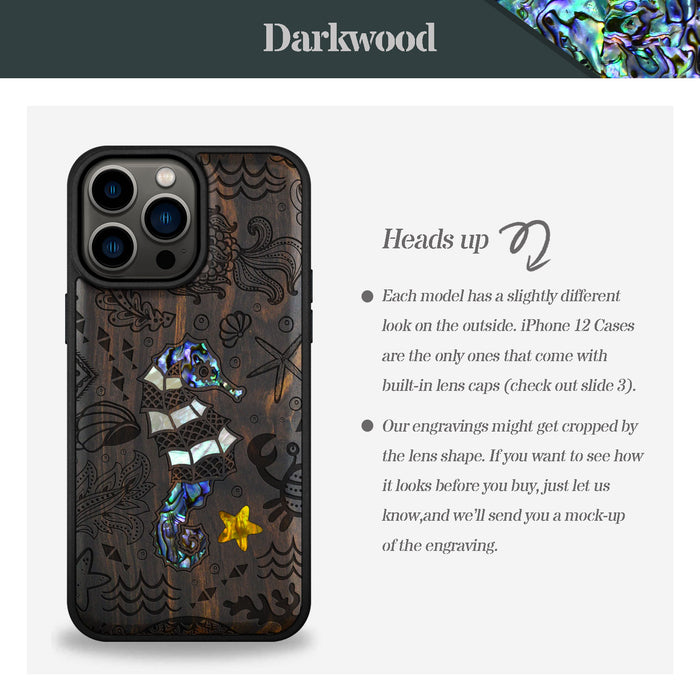 An Aquatic Symphony, Hand-Inlaid Wood & Mother of Pearl Case - Artisanal Cover for Apple iPhone