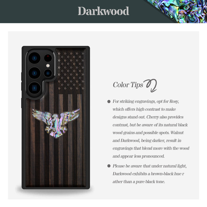 Bald Eagle and Flag, Hand-Inlaid Wood & Mother of Pearl Case - Artisanal Cover for Samsung Galaxy