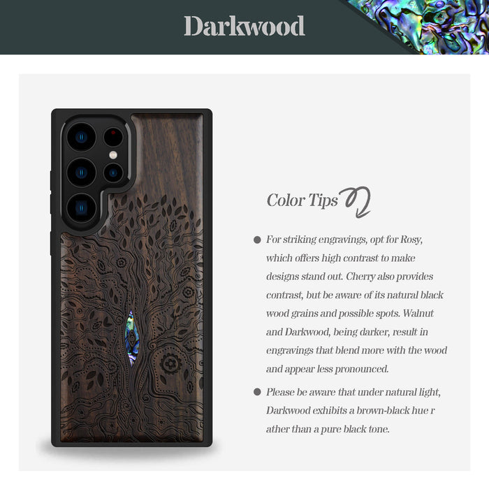 The Line Art Tree of Life, Hand-Inlaid Wood & Mother of Pearl Case - Artisanal Cover for Samsung Galaxy