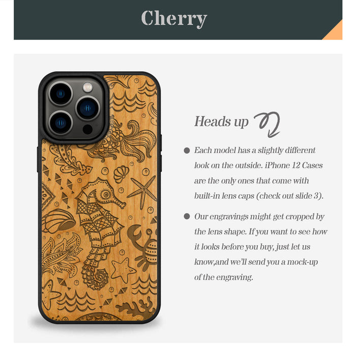 An Aquatic Symphony, Classic Engraved Wood & TPU Case - Artisanal Cover for Apple iPhone