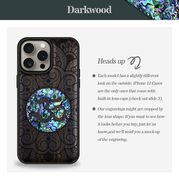 Eternal Om Mandala, Hand-Inlaid Wood & Mother of Pearl Case - Artisanal Cover for Apple iPhone