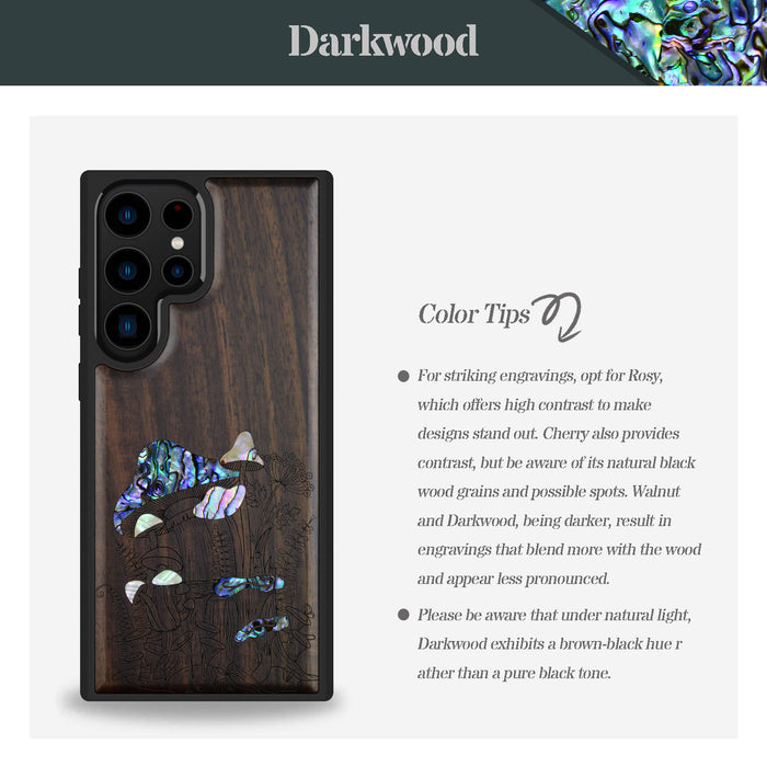 The Enchanting World of Mushrooms and Wildflowers, Hand-Inlaid Wood & Mother of Pearl Case - Artisanal Cover for Samsung Galaxy