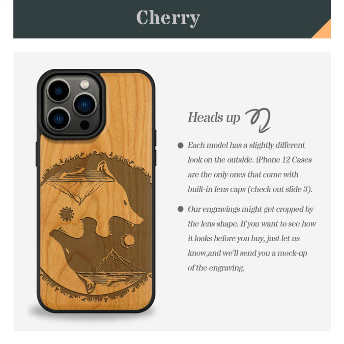 Yin-Yang Wolf, Classic Engraved Wood & TPU Case - Artisanal Cover for Apple iPhone