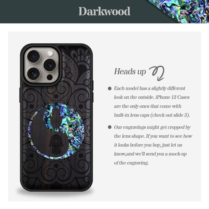 Tranquil Harmony Mandala, Hand-Inlaid Wood & Mother of Pearl Case - Artisanal Cover for Apple iPhone