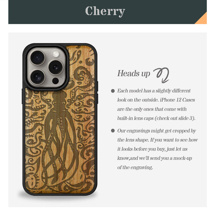 The Octopus's Nocturne, Classic Engraved Wood & TPU Case - Artisanal Cover for Apple iPhone