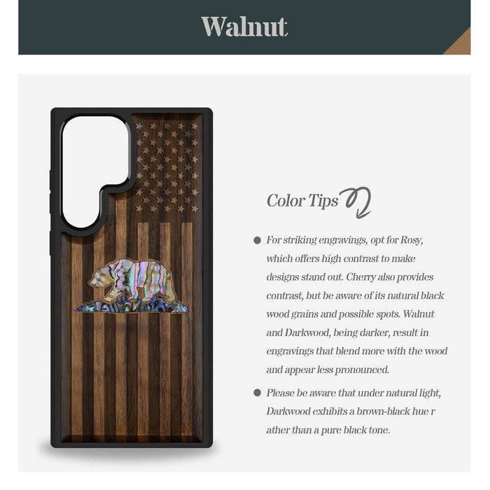 The Grizzly of the Golden State, Hand-Inlaid Wood & Mother of Pearl Case - Artisanal Cover for Samsung Galaxy