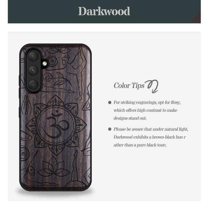 The Yoga Essence, Classic Engraved Wood & TPU Case - Artisanal Cover for Samsung Galaxy