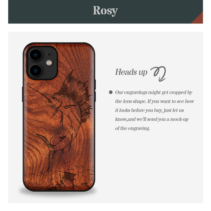 The Soaring Marlin, Classic Engraved Wood & TPU Case - Artisanal Cover for Apple iPhone