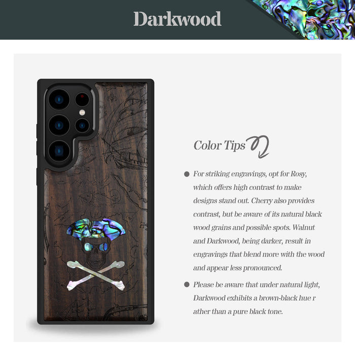 The Pirate's Legacy, Hand-Inlaid Wood & Mother of Pearl Case - Artisanal Cover for Samsung Galaxy