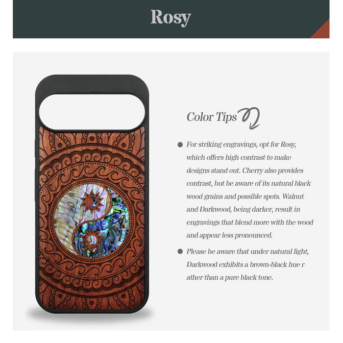 The Yin Yang Paisley, Hand-Inlaid Wood & Mother of Pearl Case - Artisanal Cover for Google Pixel
