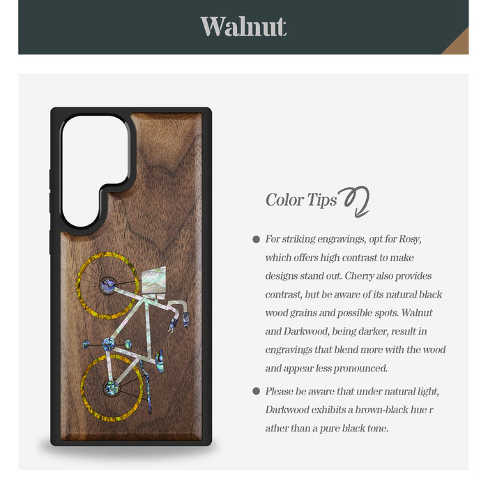 Classic Bicycle Silhouette, Hand-Inlaid Wood & Mother of Pearl Case - Artisanal Cover for Samsung Galaxy