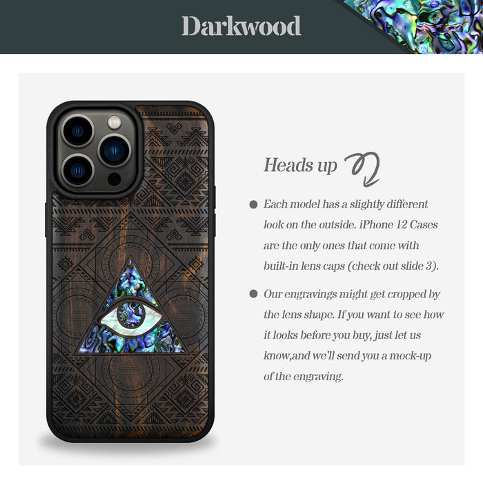 The All-Seeing Eye, Hand-Inlaid Wood & Mother of Pearl Case - Artisanal Cover for Apple iPhone