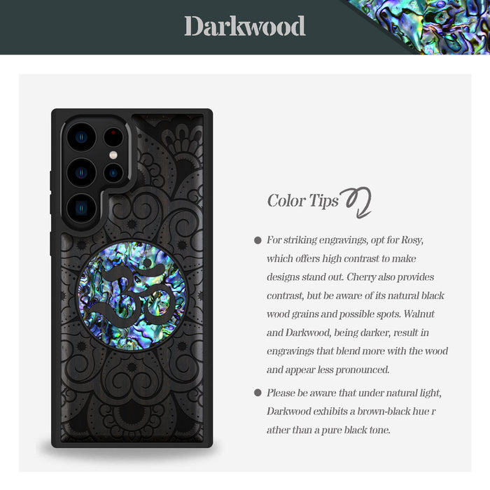 Eternal Om Mandala, Hand-Inlaid Wood & Mother of Pearl Case - Artisanal Cover for Samsung Galaxy