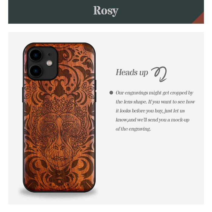 The Leafy Visage, Classic Engraved Wood & TPU Case - Artisanal Cover for Apple iPhone