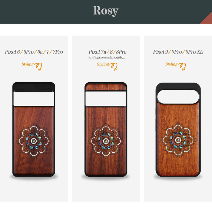 Mystic Floral Harmony, Hand-Inlaid Wood & Mother of Pearl Case - Artisanal Cover for Google Pixel