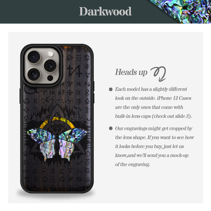 Celtic Butterfly, Hand-Inlaid Wood & Mother of Pearl Case - Artisanal Cover for Apple iPhone