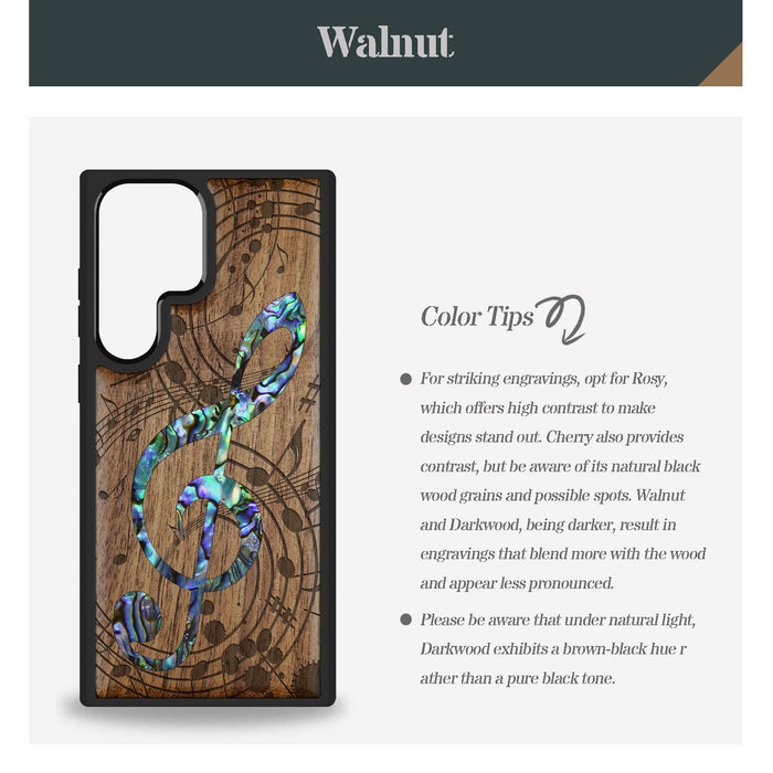 The Grand Clef and Musical Notes. Hand-Inlaid Wood & Mother of Pearl Case Samsung Galaxy Artisanal Case View