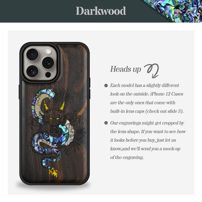 The Oriental Dragon, Hand-Inlaid Wood & Mother of Pearl Case - Artisanal Cover for Apple iPhone