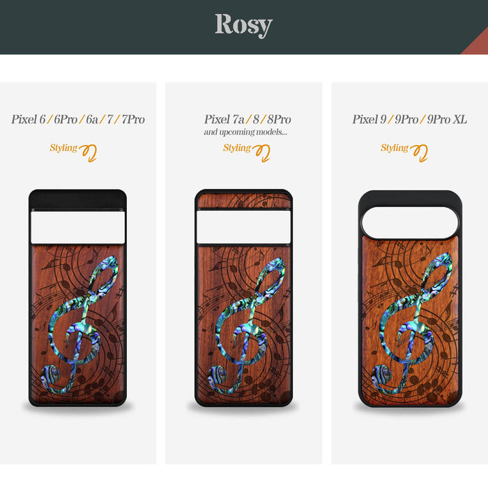 The Grand Clef and Musical Notes, Hand-Inlaid Wood & Mother of Pearl Case - Artisanal Cover for Google Pixel