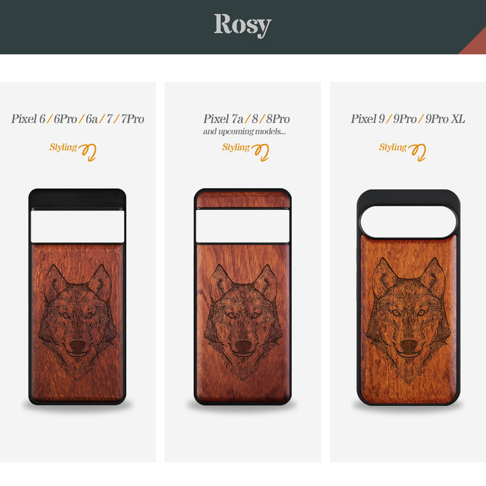 Realistic Wolf Linework Art, Classic Engraved Wood & TPU Case - Artisanal Cover for Google Pixel