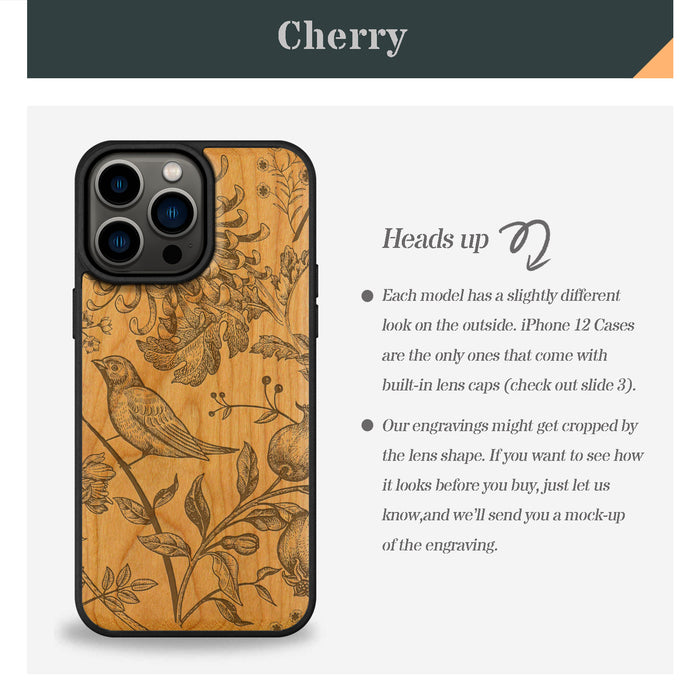 The Chrysanthemum and the Songbird, Classic Engraved Wood & TPU Case - Artisanal Cover for Apple iPhone