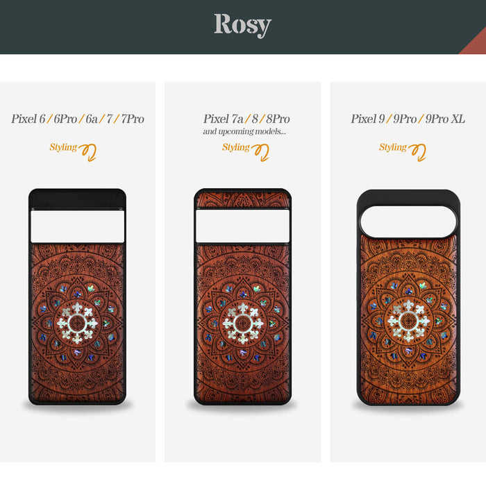 Mandala Floral, Hand-Inlaid Wood & Mother of Pearl Case - Artisanal Cover for Google Pixel