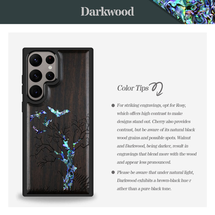 Gothic Night, Hand-Inlaid Wood & Mother of Pearl Case - Artisanal Cover for Samsung Galaxy