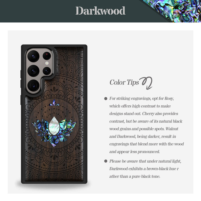 Lotus Mandala Essence, Hand-Inlaid Wood & Mother of Pearl Case - Artisanal Cover for Samsung Galaxy