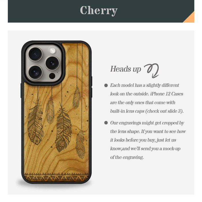 The Feathered Tapestry, Classic Engraved Wood & TPU Case - Artisanal Cover for Apple iPhone