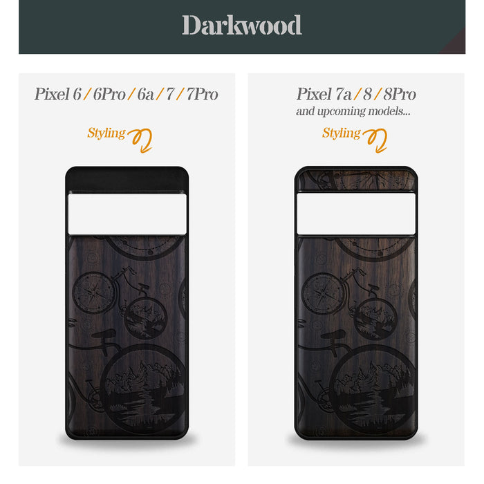 Bicycle Adventure, Classic Engraved Wood & TPU Case - Artisanal Cover for Google Pixel