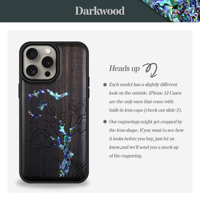 Gothic Night, Hand-Inlaid Wood & Mother of Pearl Case - Artisanal Cover for Apple iPhone