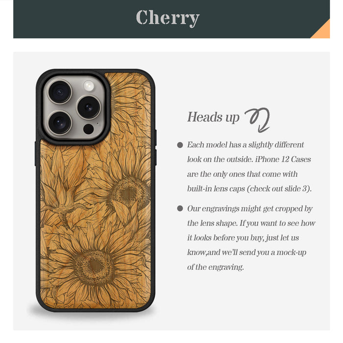 The Helianthus Sketch, Classic Engraved Wood & TPU Case - Artisanal Cover for Apple iPhone